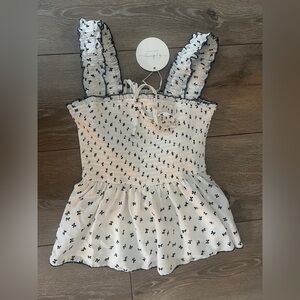 White and Black Smocked Blouse